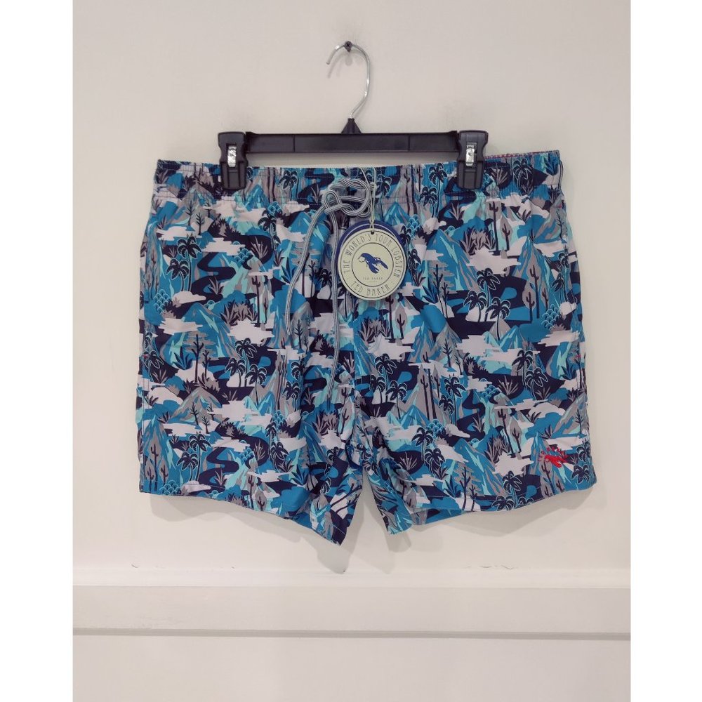 NWT Ted Baker London KARNER Mountain Print  Swim Trunks Blue Size 2XL $120 JK254